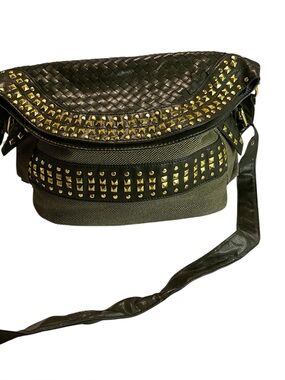 Nila Anthony Olive & Brown Crossbody Bag with Gold Studs